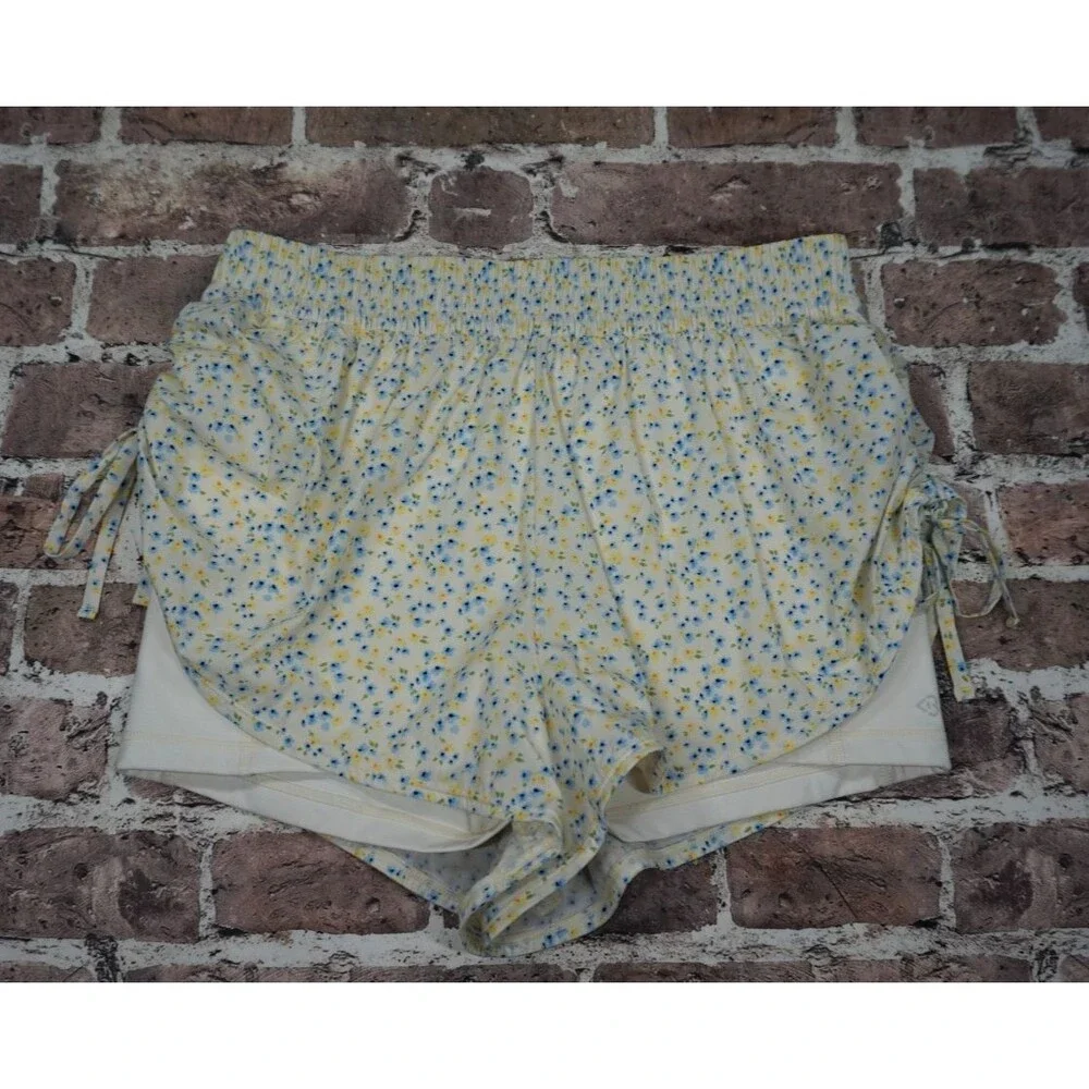 Blogilates Mommy & Me Cinch Active Tiny Bow Shorts Women Large Yellow Floral